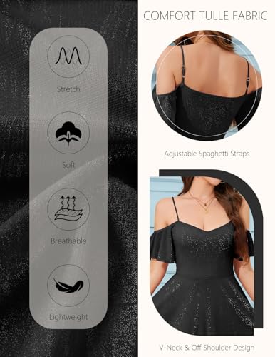 Image of Meetjen Women's Short Cocktail Dresses for Teens Formal Homecoming Sparkly Off Shoulder Tulle Sequin Prom Party Dress