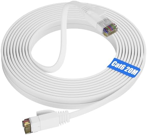 Cable Ethernet 40m, Cable RJ45 40m Câble Réseau Cat 6 Blanc Long Cable Internet Haut Débit 1000Mbps 250MHz, Plat Gigabit Cable LAN Extérieur Intérieur Imperméable Pour Routeur Switch Modem (40 Clips
