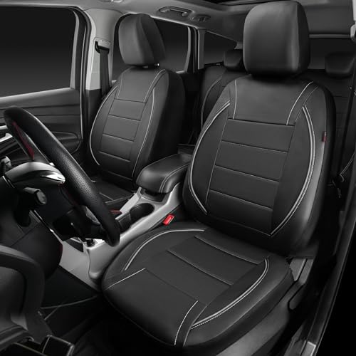 Image of CAR PASS Universal Reflect Piping Leather Car Seat Cover, Fit for suvs,Van,Trucks,Airbag Compatible,Inside Zipper Design and Reserved Opening Holes (Full Set, Black and Grey)