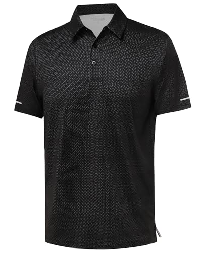 Image of Golf Shirts for Men - Dry Fit Moisture Wicking Short Sleeve Performance Sport Casual Striped Collared Mens Polo Shirt