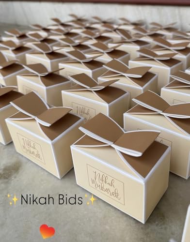 Image of Nikkah Mubarak Favor Gift | Premium Wedding Return Box for Guests | Elegant Bow-Top Cardstock Packaging for Sweets & Chocolates (10)
