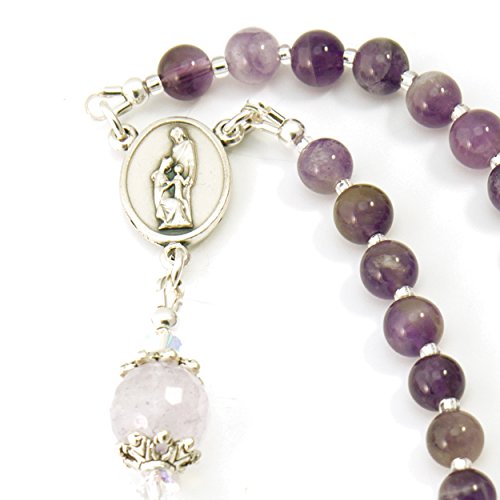 Silver Inches Catholic Prayer Beads Amethyst Gemstone Rosary Blessed With Anointing Oil (Not A Necklace) #TOP3