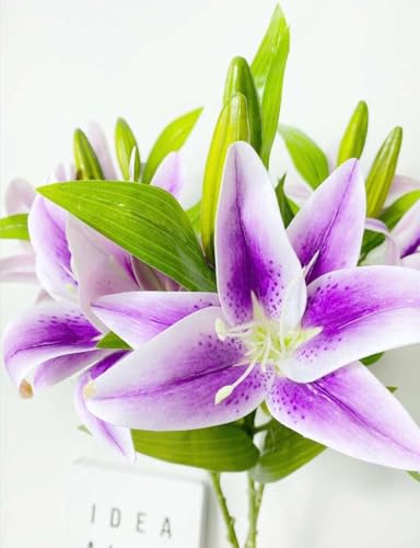 Image of VRB Dec 1 Pcs (3 Head) Lily Artificial Flowers Bunch Foam Flowers Sticks,Lily Artificial Flowers for Home Decor,Bedroom, Living Room, Table, Balcony, Office, Wedding, Pooja (Purple Color)