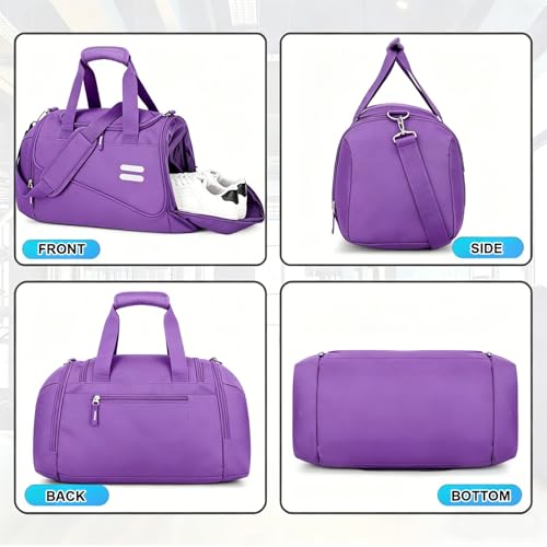 Image of Gym Bag for Men & Women - 30L Duffel Bag with Shoe Compartment, Weekender Water Resistant Duffle Bag for Travel, Sports, Fitness & Workouts, Purple
