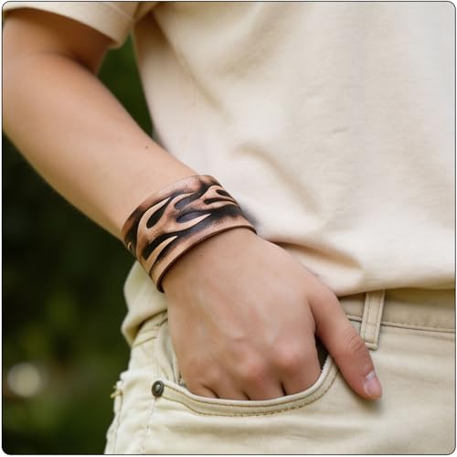 Image of Punk Rock Print Pattern Wristband Wide Leather Cuff Bracelet