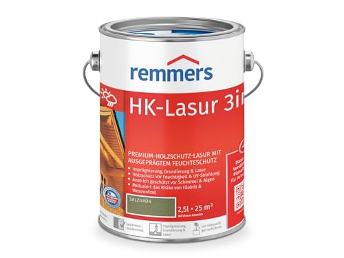 Remmers HK-Lasur 3in1 salzgrün, 2,5 Liter, Holzlasur aussen, 3facher Holzschutz mit Imprägnierung + Grundierung + Lasur, Feuchtigkeit- und UV-Schutz
