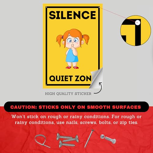 Image of Silent Please Quiet Zone Sign Board Sticker (20.5 x 14.5 cm) | Peel & Stick with 4 Corner Holes | Wall Door Office School Hospital Sign | Pack of 2 (Silent Please, Medium -20.5 x 14.5 CM)
