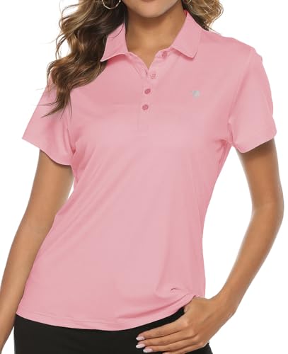 Consejos para Comprar Polos para Mujer de esta semana. 38 TBMPOY - playera polo de golf para mujer, ligera, absorbe la humedad, de manga corta, de secado rápido, 4 botones, D23-rosa claro, M