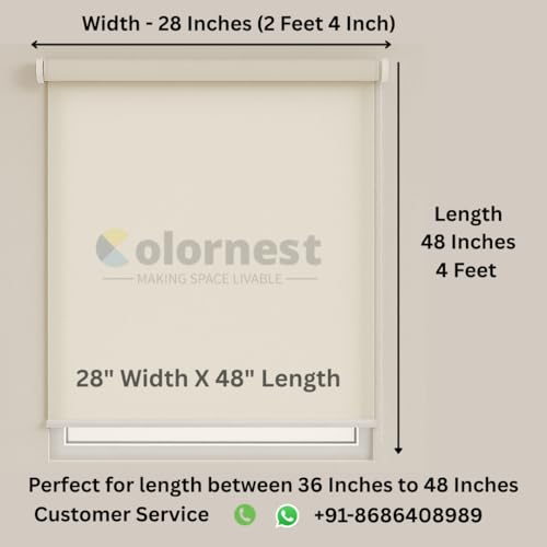Image of Roller Blinds for Windows 28 Inch W X 48 Inch L | Light Filtering Roll-Up Shades Sun UV Protection for Home & Office White| Customised Size | Heavy Duty in 38 MM Pole