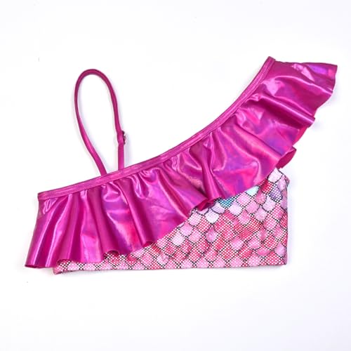 Image of CHILDRENSTAR Girls Metallic Bathing Suits Shiny Ruffles One Shoulder 2 Pieces Swimsuits Cute Bikini Set