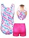 Kirinkylin Leotards for Girls 10-12 Years Old Sleeveless Gymnastics Bodysuits Shiny Purple Blue Star Gym Leos with Shorts