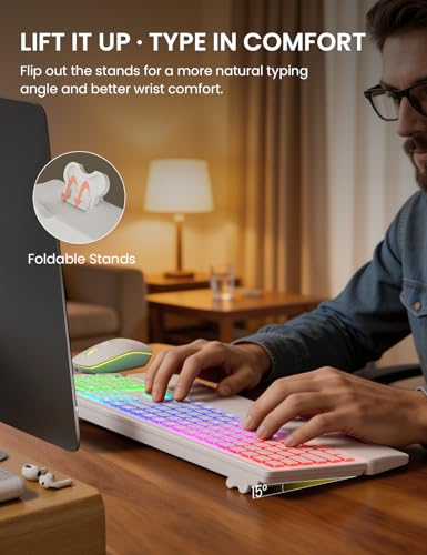 Image of Wireless Keyboard and Mouse Combo, RGB Backlit, Rechargeable & Light Up Letters, Full-Size, Soft Typing, Sleep Mode, 2.4GHz Quiet Keyboard Set for Mac, Windows, Laptop, PC, Trueque KM42Pro