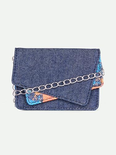 Image of ZOUK Tovi Mini Bag Wallet | Stylish Vegan Denim Crossbody Wallet for Women with Card Slots & Water-Resistant Lining | Handcrafted Small Sling Bag with Silver Chain Strap | Abstract Amaze
