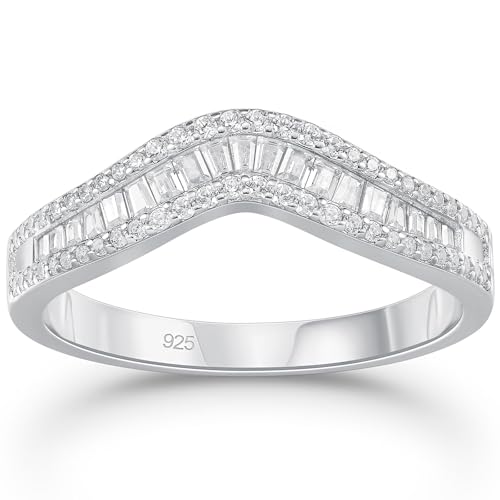 Newshe Jewellery Wedding Bands for Women AAAAA Cz 925 Sterling Silver Eternity Promise Rings for Her Trapezoid Size 5-10