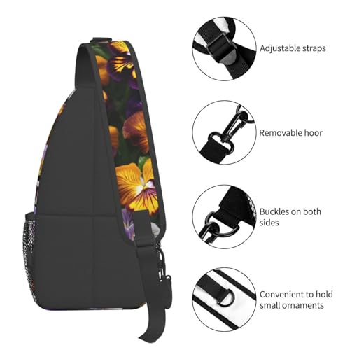 Mochila tipo bandolera negra con estampado floral miniatura 5
