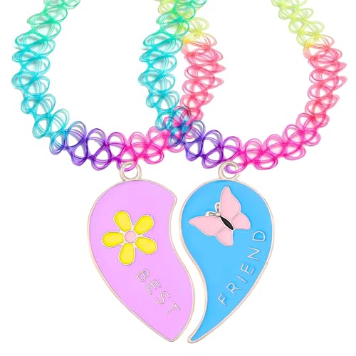 BodyJ4You 2PC Tattoo Choker Necklace - 90s Choker Necklace Women - 2000s Y2K Black Chokers Rainbow Choker - Butterfly Ying Yang Unicorn Rainbow Charms - Stretchy Elastic Necklace Summer Gift Set