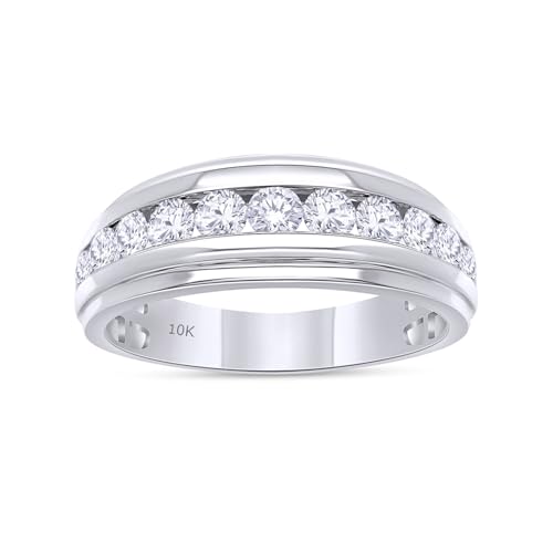 GEMVIO Anniversary Wedding Band For Men Round 1.00 Carat Lab Grown Diamond Half Eternity Rings in 10K Solid White Gold Jewelry Gift for Him Ring Size 7