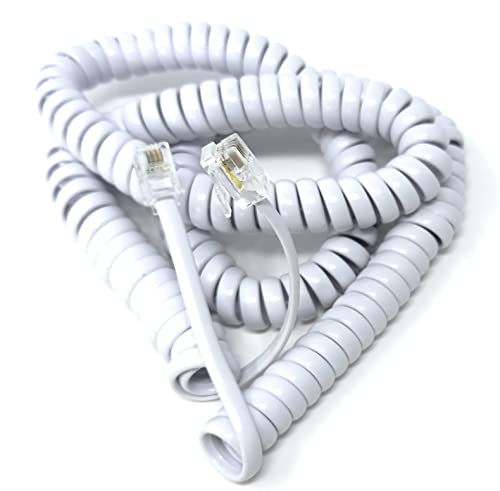 DRUT 4m Coiled RJ10 RJ9 RJ22 4P4C 4 PIN Telephone Handset Curly Lead Cable 13ft White, 4 meters - Image 3