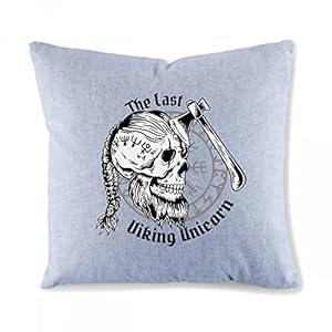 Wikinger Einhorn Axt Kissenbezug Grau Vintage Sofa Kissen Bezug ohne Füllung Vintage Jeans Grau schwarz 40 x 40 cm Odin…