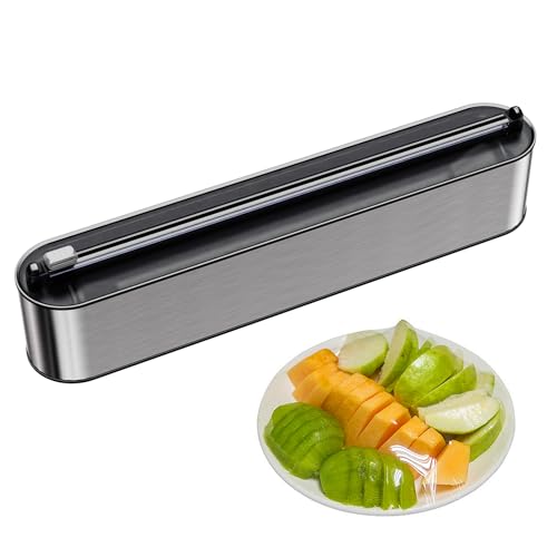 Derouleur film alimentaire- Aspect inox，Distributeur papier aluminium et film，Distributeur film alimentaire et -rouleaux 31 cm Compatibles, （couleur...