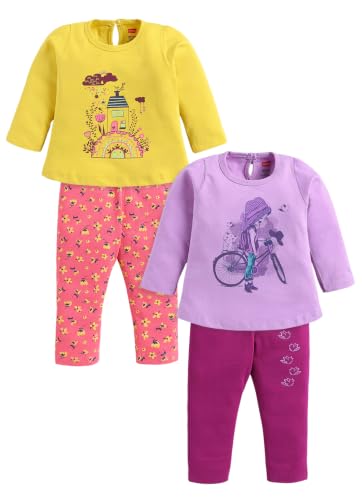 Image of LuvLap Baby Girls Regular Fit 100% Cotton Half Sleeves Girls Top CoSet Pack of 2