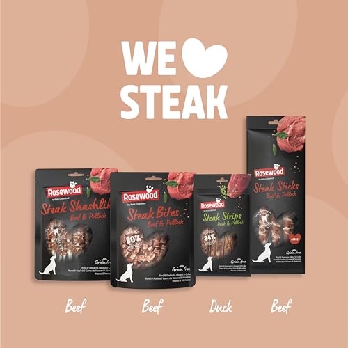Rosewood Steak Bites Rind & Seelachs – Zarter Trainingssnack für Hunde, hoher Fleisch-/Fischanteil, ohne Getreide, ohne künstliche Zusatzstoffe, 100 g