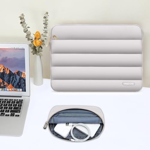 Image of MOSISO 13-14 inch Laptop Case, 13.3 inch Puffy Laptop Sleeve Compatible with MacBook Air 13 13.6 M3 M2 M1 /Pro 13 /Pro 14, HP, Dell, ASUS, Lenovo, Polyester Horizontal Bag with Small Case, Gray