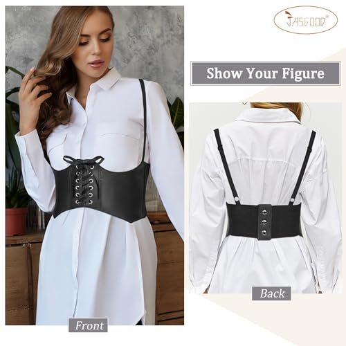 JASGOOD Women's Faux Leather Steampunk Fashion Underbust Waist Corset Belt for Party Club Festival2