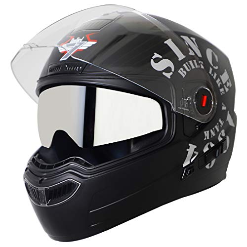 Image of Steelbird ABS Shell, EPS SBA-1 Tank Double Visor Full Face Graphics Helmet, Inner Silver Sun Shield and Outer Clear Visor (Matt Black Silver, Large 600 mm)