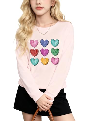 Image of Valentines Shirts for Girls Toddler Cute Love Heart Long Sleeve Casual Tee Tops