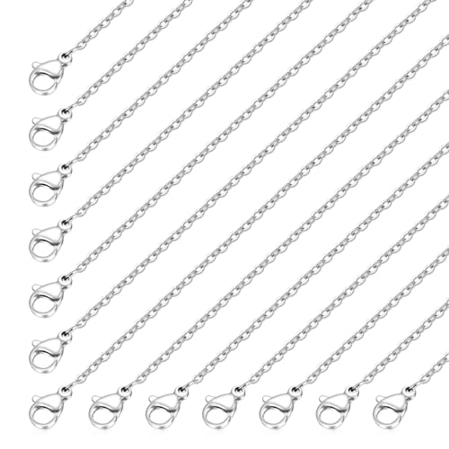 20pcs Necklace Chain with Lobster Clasps for Jewelry Making, Stainless Steel Chain Bulk Silver Chain Necklace Pack 1.5mm Thin Chains Silver Cable Chains for Necklace Pendants Making Supplies