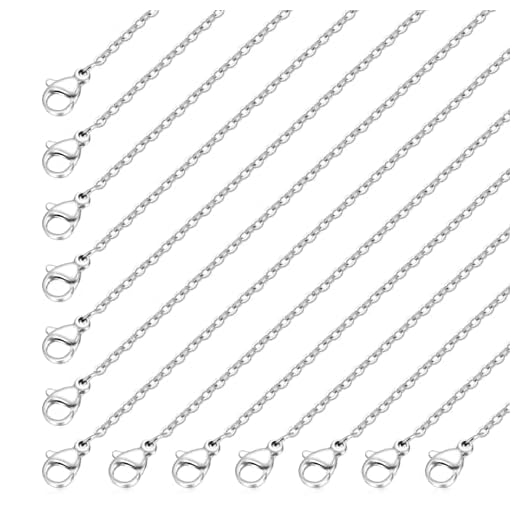20 unidades de corrente de colar com fechos de lagosta para fabricação de joias, corrente de aço inoxidável, corrente de prata a granel, pacote de colar de corrente fina de 1,5 mm, correntes de cabo