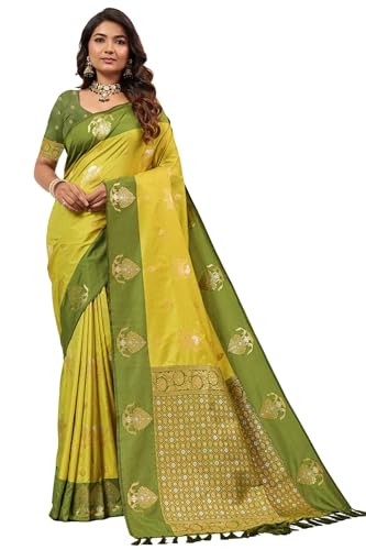 Image of SGF11 Women's Kanjivaram Pure Soft Silk Saree With Unstitched Blouse Piece