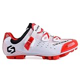 Herren/ Mann Professionelle MTB Mountainbike Fahrrad schuhe Radsportschuhe EU Größe 46 Ft 29cm Weiß/Rot (Wählen Sie eine Größe mehr als üblich)
