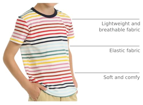 Image of LittleSpring Boys Girls T Shirt Rainbow Striped Cotton Crewneck Tees for Kids Fashion