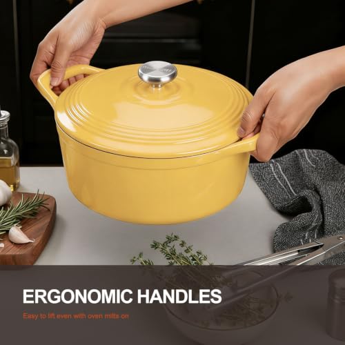 Image of Overmont Enameled Cast Iron Dutch Oven - 5.5QT Pot with Lid Cookbook & Cotton Potholders - Heavy-Duty Cookware for Braising, Stews, Roasting, Bread Baking