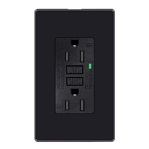GREENCYCLE 1PK 15 Amp GFCI Outlet, Weather Resistant with LED Indicator Decorative Wall Plates Screws Included Residential and Commercial Grade ETL Certified Black