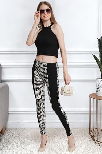 Image of Women Black & White Printed Solid Mid Rise Body Fitted Jeggings