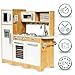 Mamabrum Holz-Spielküche LED-Beleuchtung, Kinderküche Zubehör Set - Ofen, Mikrowelle, Kochfeld, Wasserhahn, Kühlschrank & Spielzeug-Kochutensilien für Kinder (15 Teile)