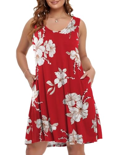 Image of BELAROI Women Plus Size Sundress Summer Casual Sleeveless Tshirt Dress Tie Dye Swing Tank Dresses with Pockets Beach Cover up