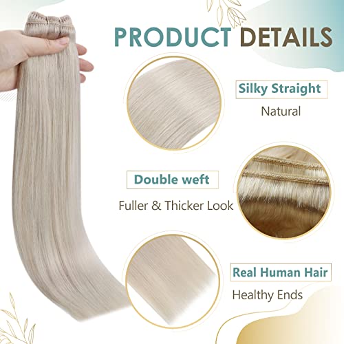Full Shine Weft Hair Extensions Human Hair Blonde Sew In Hair Extensions 20 Inch Hair Wefts Human Hair Color 1000 White Blonde Remy Hair Bundle 105 Gram #TOP3