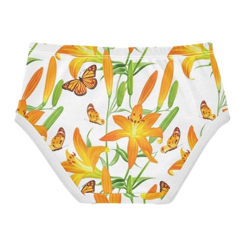 Girls' Underwear, Orange Yellow Lilies Toddler Girl Panties, Cotton Underwear Girls, 2T–8 Years2