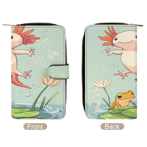 Axolotl Jumping over Lily Pads Long Wallet for Women Men Purses Coin Pouch Credit Card Holder Organizer3