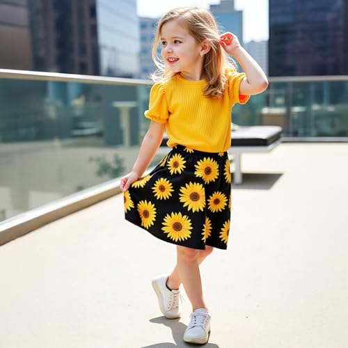 Image of Girls' Sunflower Print Dress Set - Fun and Fashionable 3-9 Years