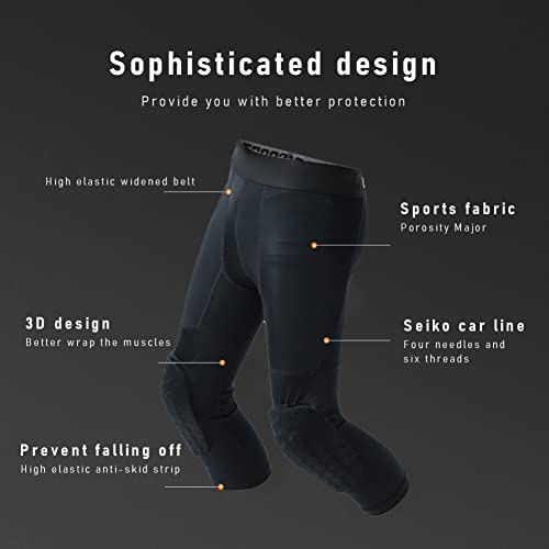 Youth Kids Compression Pants with Knee Pads, Boys 3/4 Capri Compression Pants Basketball Athletic Tights Quick Dry2