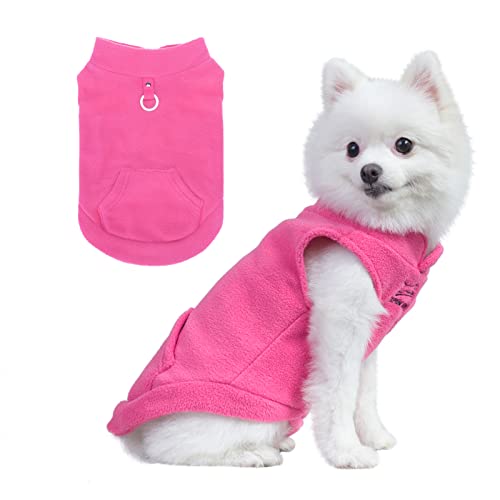 EXPAWLORER Polar Fleece Vest Dog Clothes - Fall Dog Sweater Pet Clothing, Warm Soft Pullover Sleeveless Dog Jacket with Small Pocket, Cold Winter Coat for Small Medium Large Dogs (Hot Pink, L)
