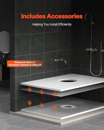 VEVOR 38"x60" Shower Kit with Curb, Waterproofing Membrane Thickened Shower Base EPS Material, 6.3" Central Drain Easy to Cut with 2 Waterproof Cloths, Shower Pan Slope Sticks Fit, for Bathroom - Image 4