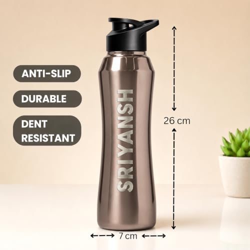 Image of Speedex Customised Engraved Name Stainless Steel Water Bottle 1 Ltr - Personalised Sipper Cap Bottle for Kids, Men & Women, School, Gym, Travel, BIS Approved, Copper Gold, Set of 1