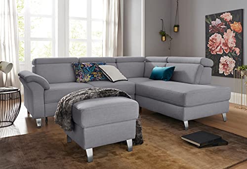 FUNTERIOR Exotic lshape Corner 5 Seater Linen Fabric Light Grey Sofa Set (LHS)