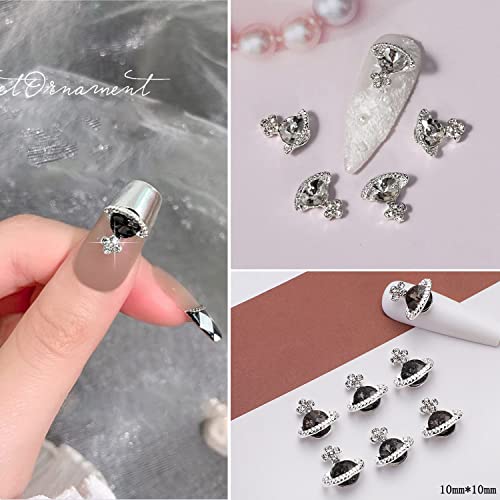 30 Pcs Planet Nail Charms, 3D Black Rhinestones Shiny Nail Charms For Acrylic Nails 3D Glitters Saturn Shape Design Nail Gems Nail Jewels For Diy Nail Salon And Nail Art At Home #TOP2